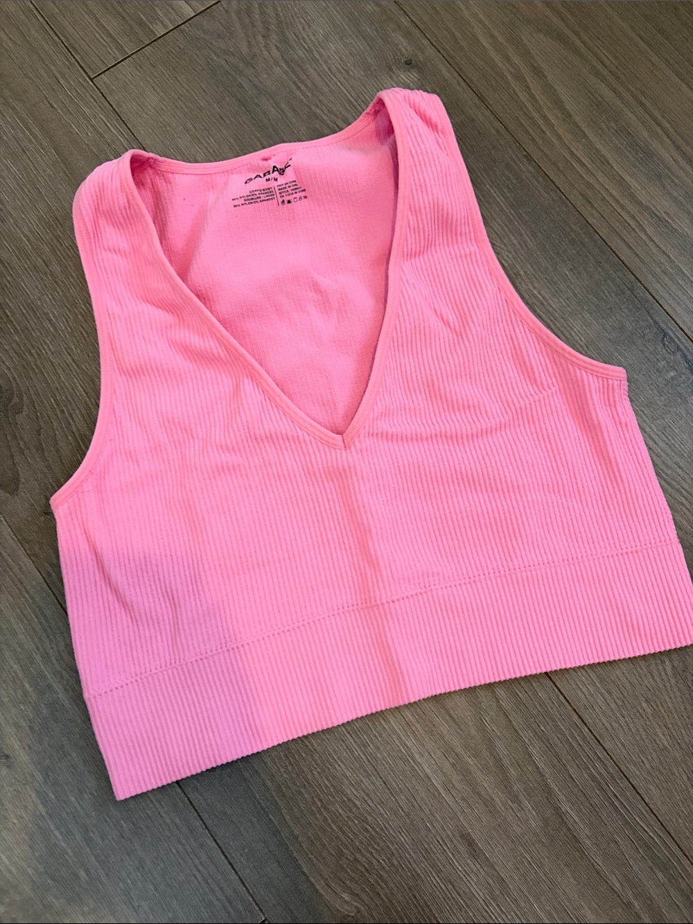 Garage Pink Ribbed V-Neck Crop Tank